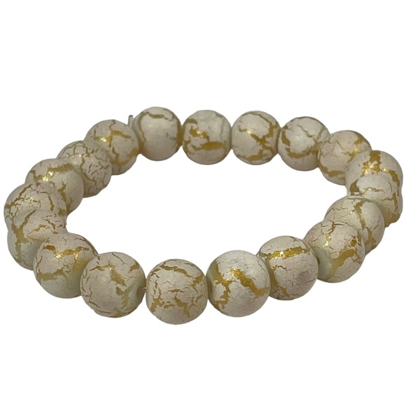 Pink, yellow, white, & gold round glass stretchy beaded bracelet bundle of 3 NEW - Picture 6 of 9